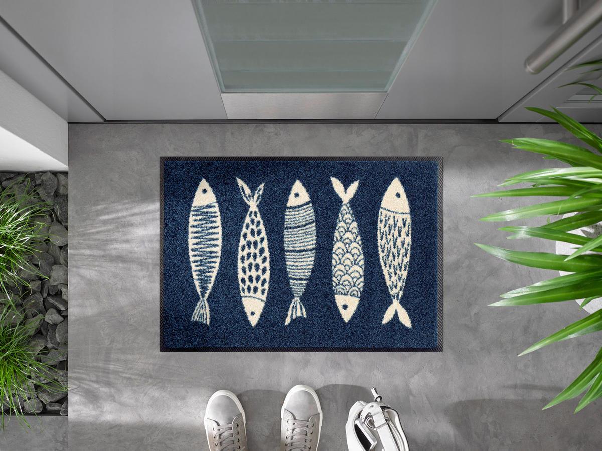 FUSSMATTE 40/60 cm Fish Tango  - Blau, Design, Kunststoff/Textil (40/60cm) - wash+dry