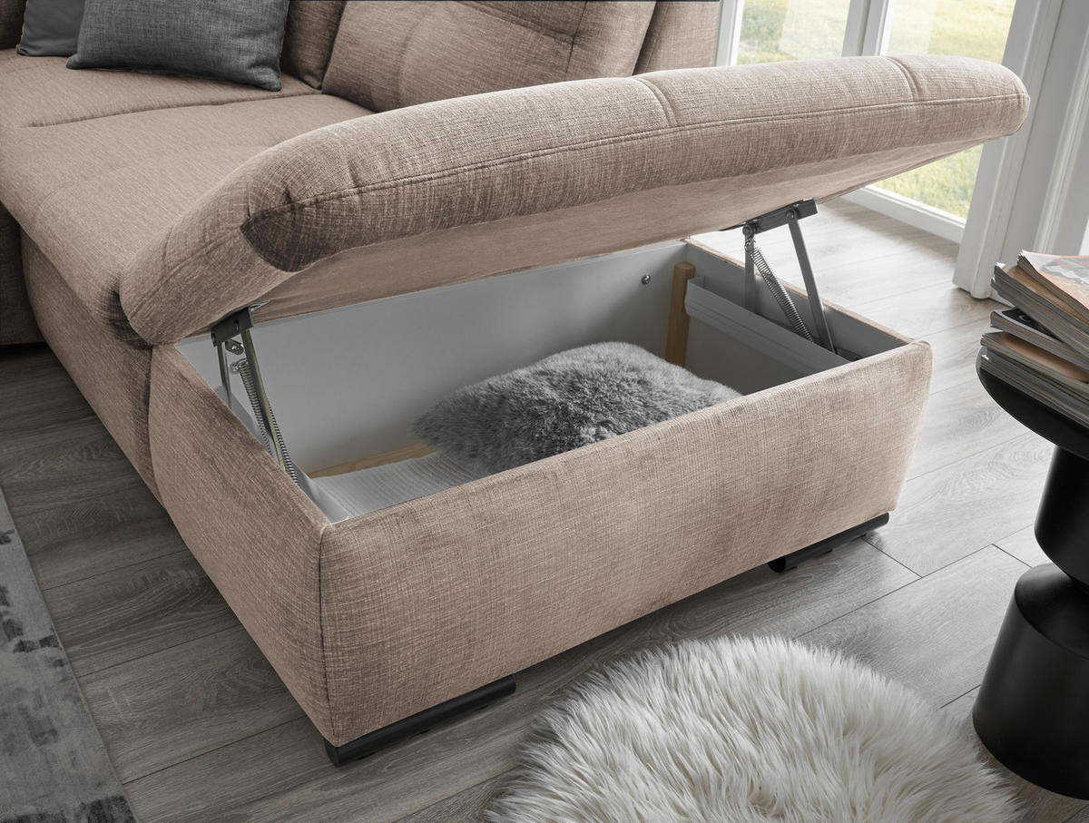 ECKSOFA in Mikrovelours Creme  - Creme/Schwarz, Konventionell, Kunststoff/Textil (265/217cm) - Carryhome