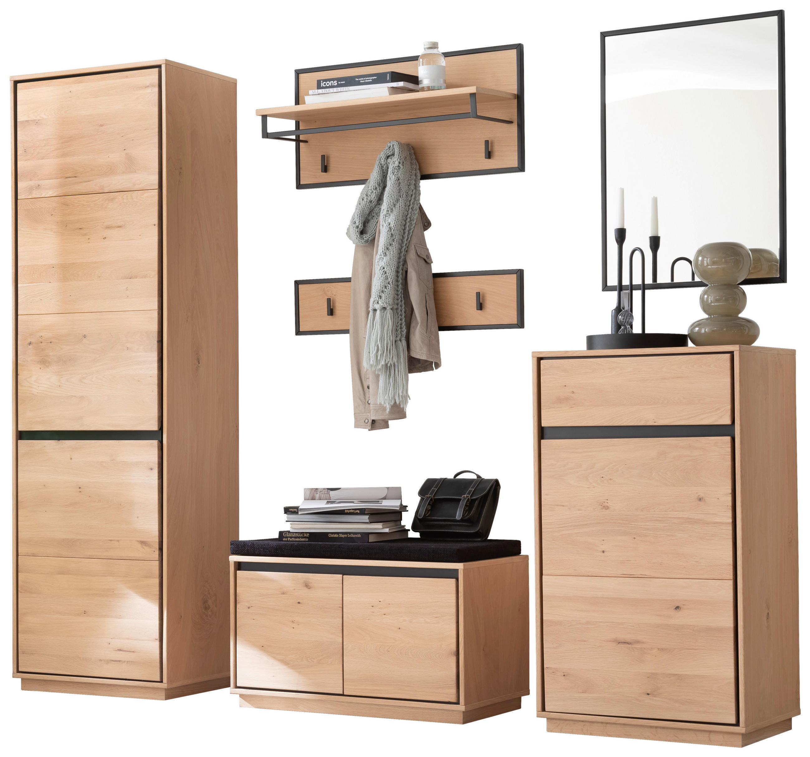 GARDEROBE 7-teilig in 220/196/40 cm - Eiche Bianco/Anthrazit, Natur, Holz/Holzwerkstoff (220/196/40cm)