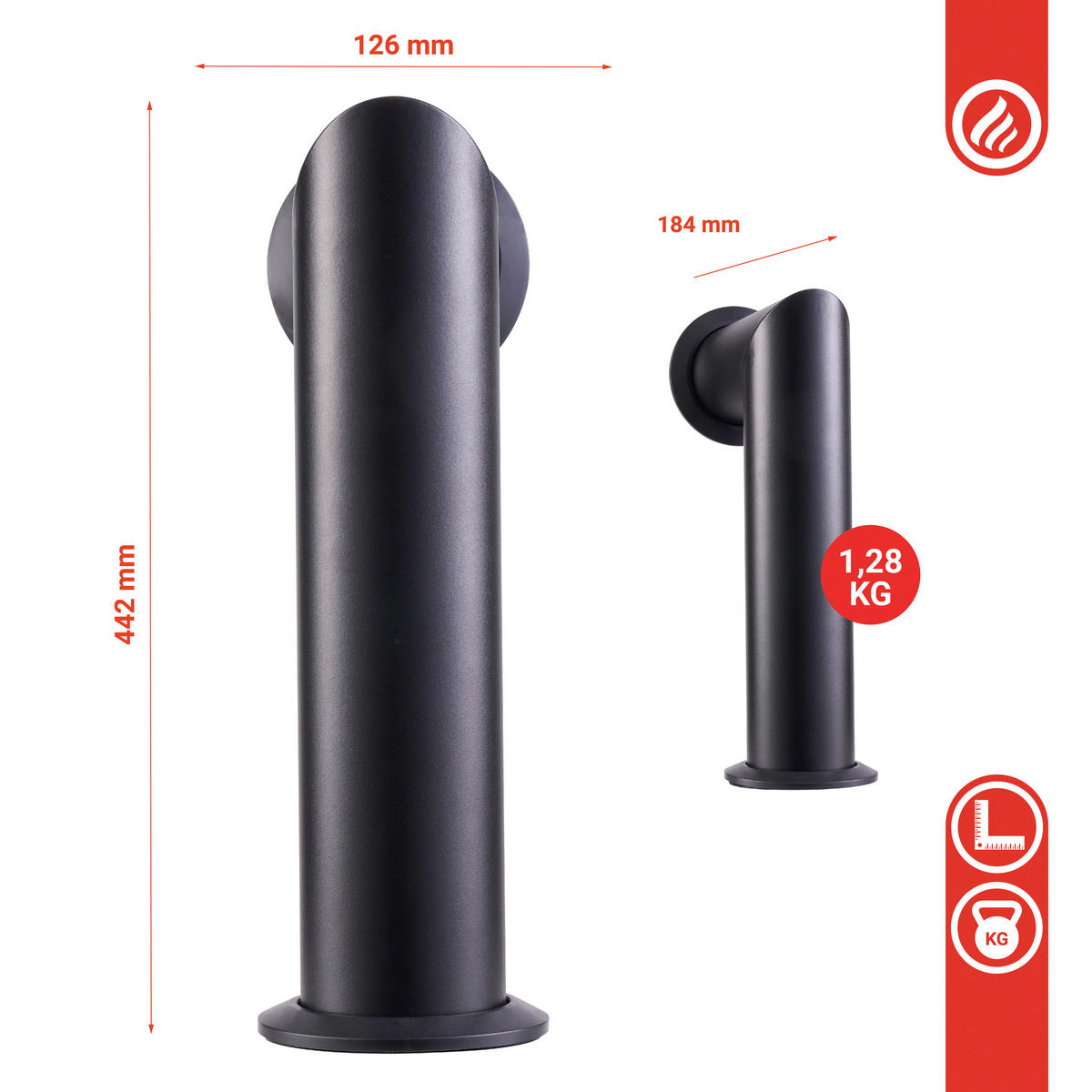 OFENROHR - Schwarz, Basics, Metall (18,4/12,6/42,2cm)