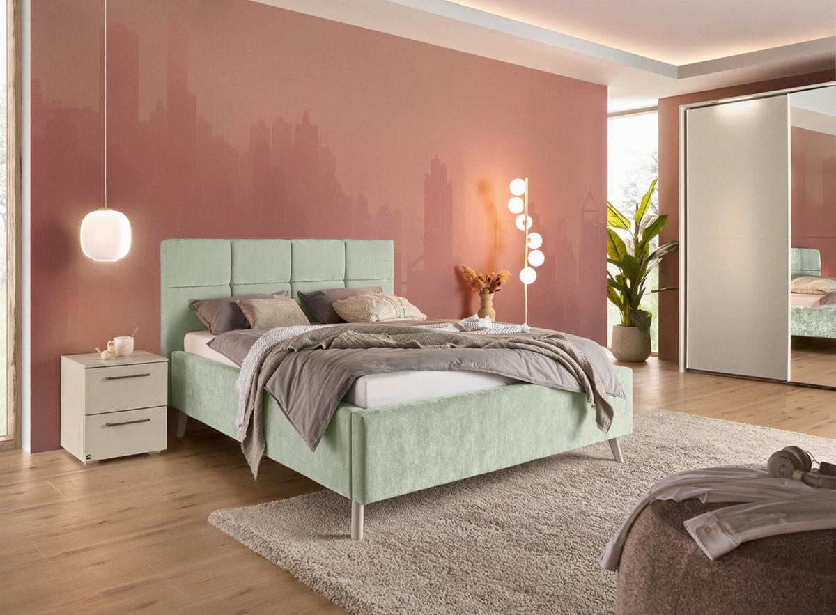 POLSTERBETT 140/200 cm,  in Hellgrün,  - Sandfarben/Hellgrün, KONVENTIONELL, Holz/Textil (140/200cm) - SetOne by Musterring