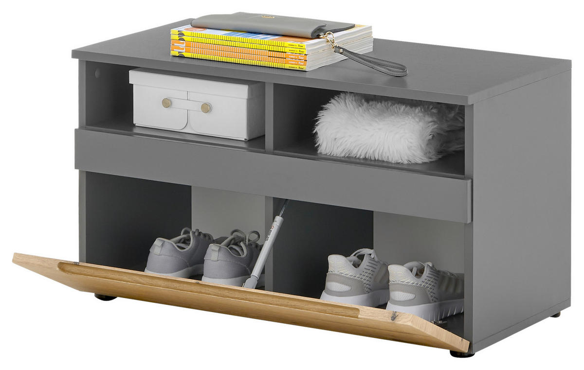 Garderobenbank Petra - Eichefarben/Anthrazit, Design, Kunststoff (80/130/36cm) - Livetastic