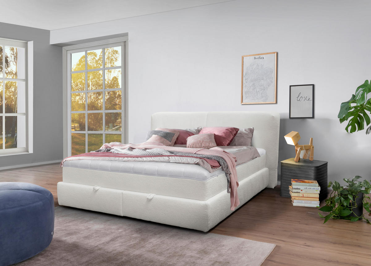 KÁRPITOZOTT ÁGY 180/200 cm  fehér  - fekete/fehér, Basics, műanyag/textil (180/200cm) - Esposa