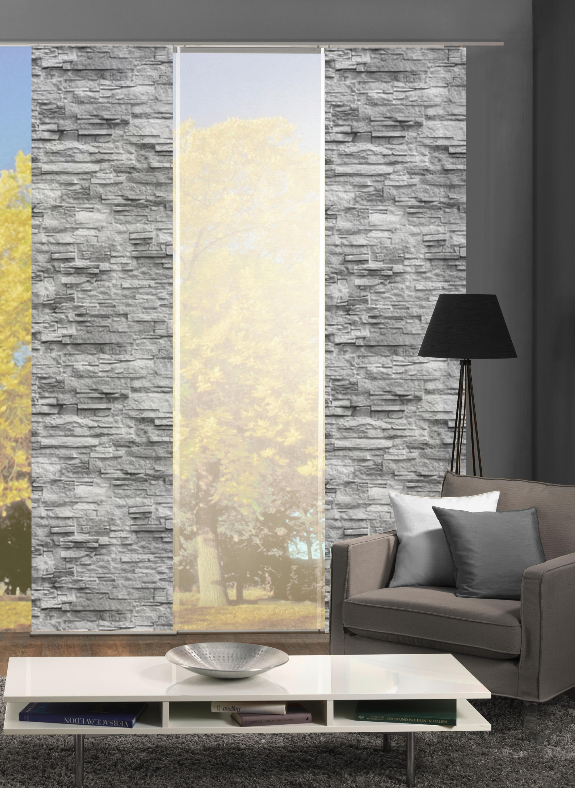 FLÄCHENVORHANG 3ER SET in Anthrazit halbtransparent  - Anthrazit, Design, Textil (60/245cm) - Schmidt W. Gmbh