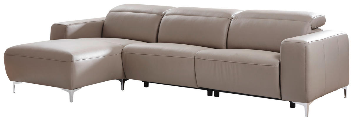 ECKSOFA in Echtleder Taupe  - Taupe/Chromfarben, Design, Leder/Metall (177/292cm) - Pure Home Lifestyle