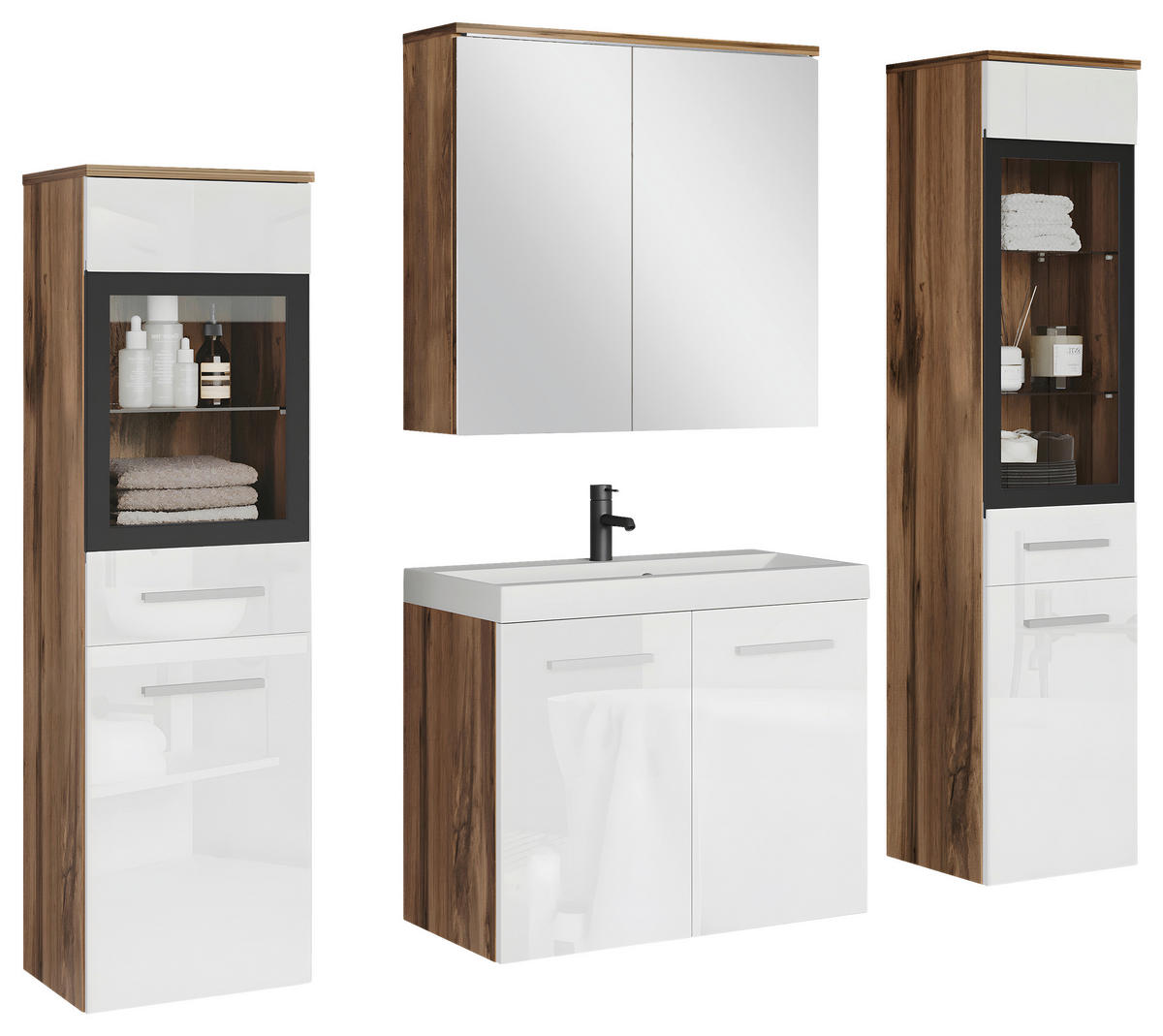 BADEZIMMER 5-teilig  in 120 cm  - Weiss/Eiche Wotan, Lifestyle, Glas/Keramik (120cm) - P & B