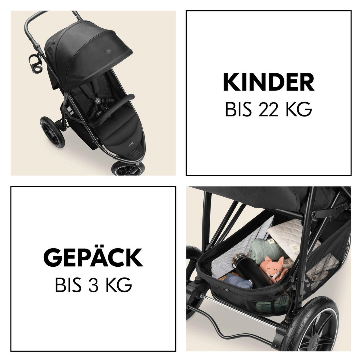 BUGGY Rapid 3 Air  - Schwarz, Basics, Kunststoff/Textil (61/110/114cm) - Hauck