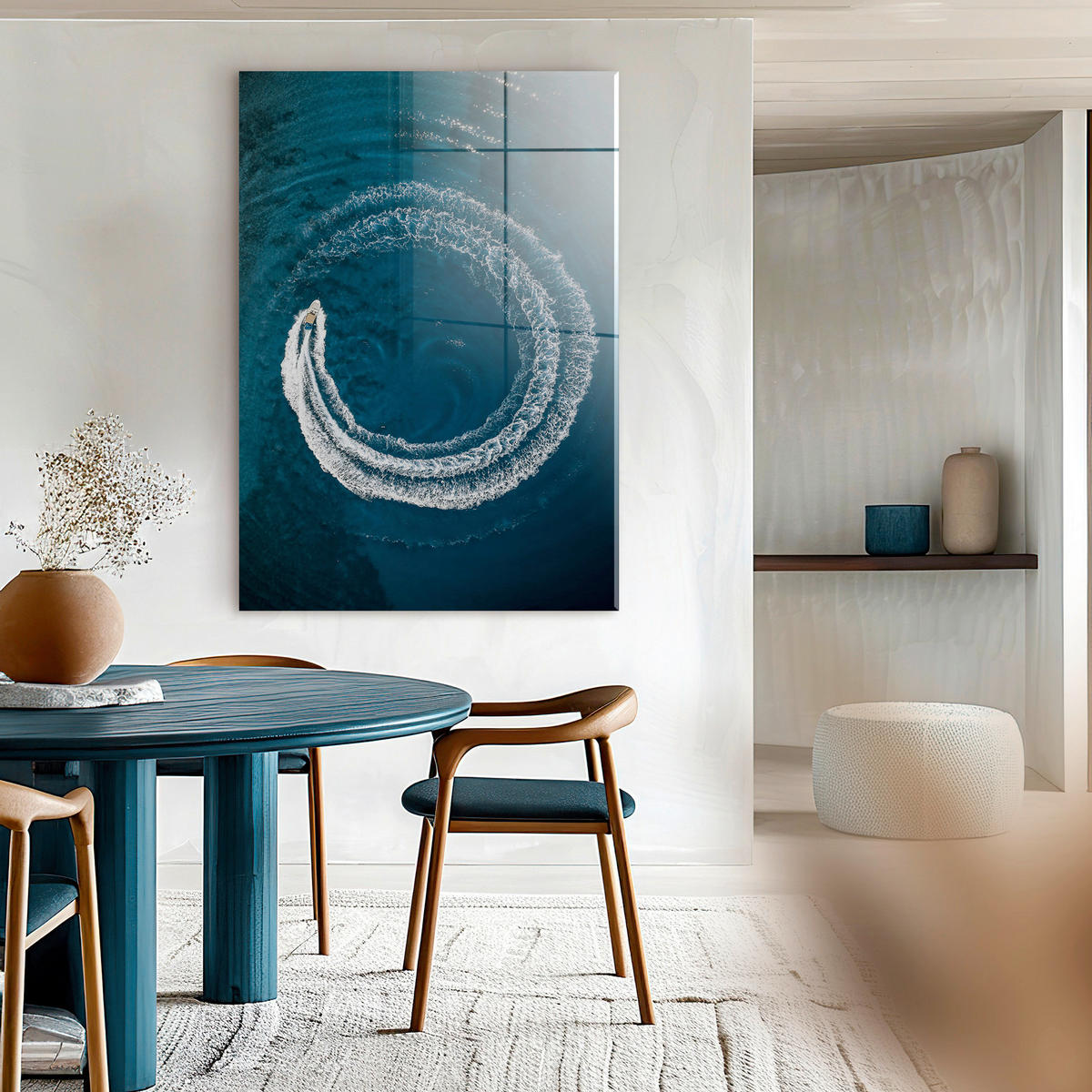 GLASBILD Abstraktes, Strand & Meer 120/80 cm  - Blau/Weiß, Basics, Glas/Papier (120/80cm)