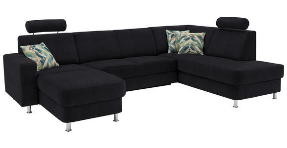 WOHNLANDSCHAFT  in Chenille Schwarz  - Chromfarben/Schwarz, Design, Kunststoff/Textil (165/301/198cm) - Xora