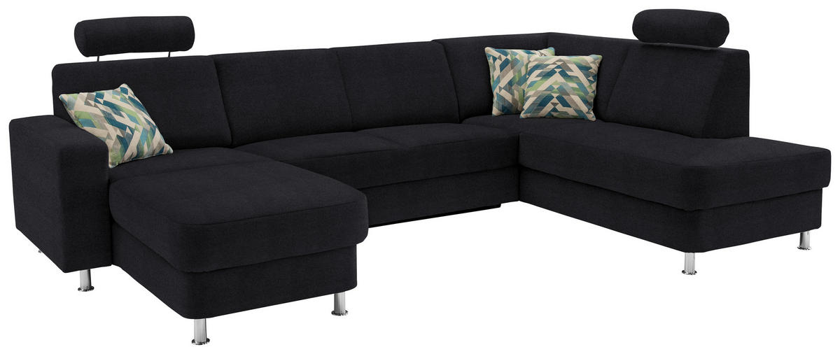WOHNLANDSCHAFT in Chenille Schwarz  - Chromfarben/Schwarz, Design, Kunststoff/Textil (165/301/198cm) - Xora