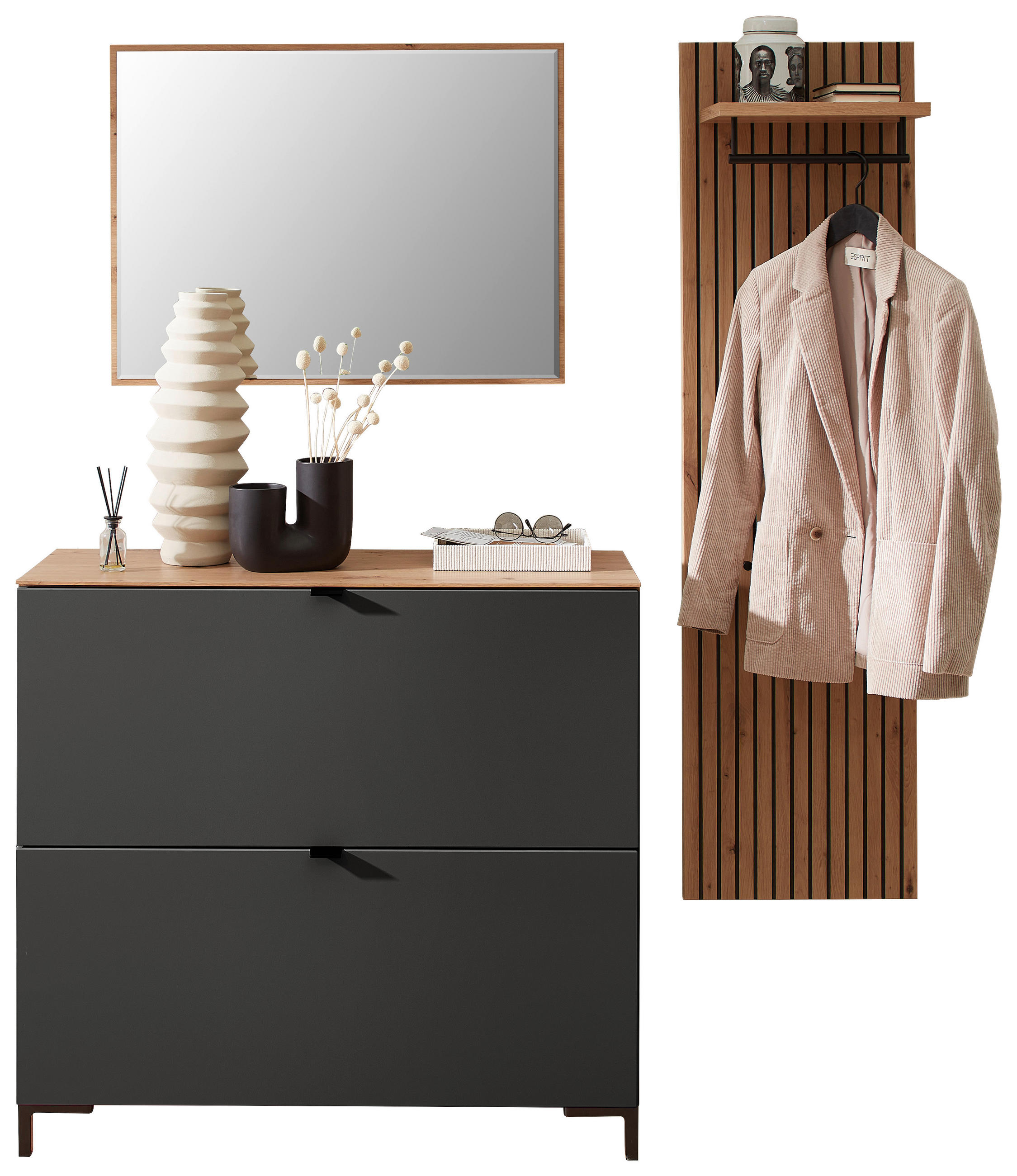 GARDEROBE 3-teilig in 155/188/37 cm - Graphitfarben/Eiche Artisan, MODERN, Holzwerkstoff (155/188/37cm) - Voleo