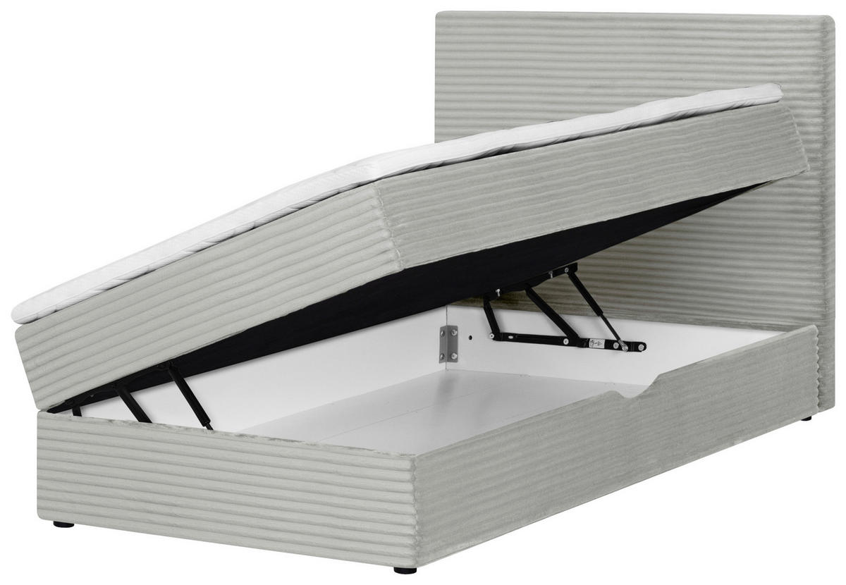 BOXBETT 120/200 cm,  in Hellgrau, Matratze, Bettkasten, Topper, H3 = fest  - Hellgrau/Schwarz, Trend, Kunststoff/Textil (120/200cm) - Boxxx