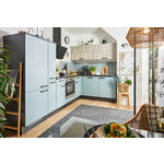 ECKKÜCHE 305/185 cm  in Pastellblau, Eichefarben  - Pastellblau/Eichefarben, Design, Holzwerkstoff/Metall (305/185cm) - Xora