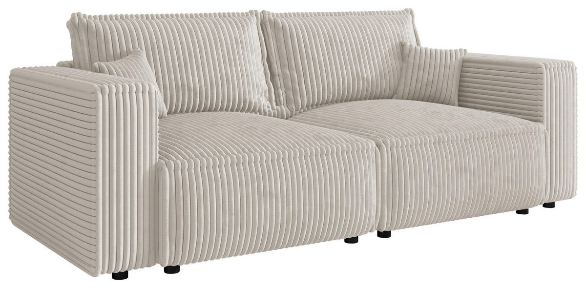 SCHLAFSOFA Cord Creme  inkl. Zierkissen, Bettkasten, Schlaffunktion  - Creme/Schwarz, MODERN, Kunststoff/Textil (250/68/104cm) - Xora