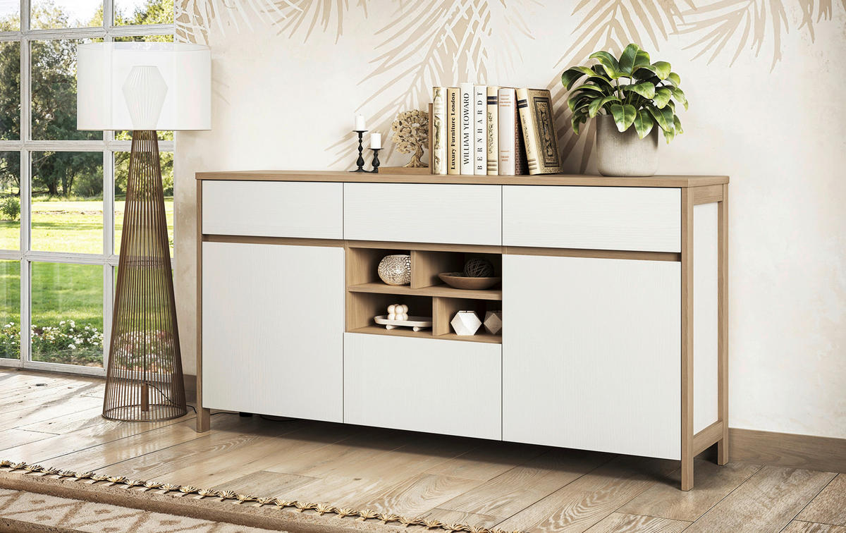 SIDEBOARD  164/85/39 cm 3 Schublade(n)  - Eichefarben/Weiß, Design, Holzwerkstoff (164/85/39cm) - MID.YOU