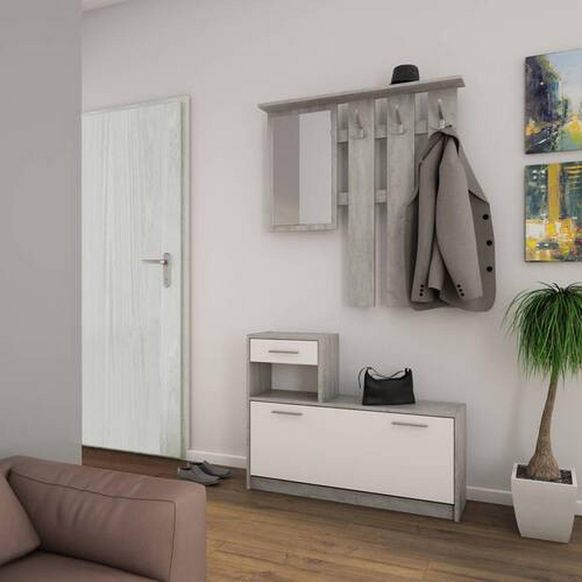 GARDEROBE  in 97/190/25 cm  - Weiß/Grau, MODERN, Glas/Holzwerkstoff (97/190/25cm) - MID.YOU