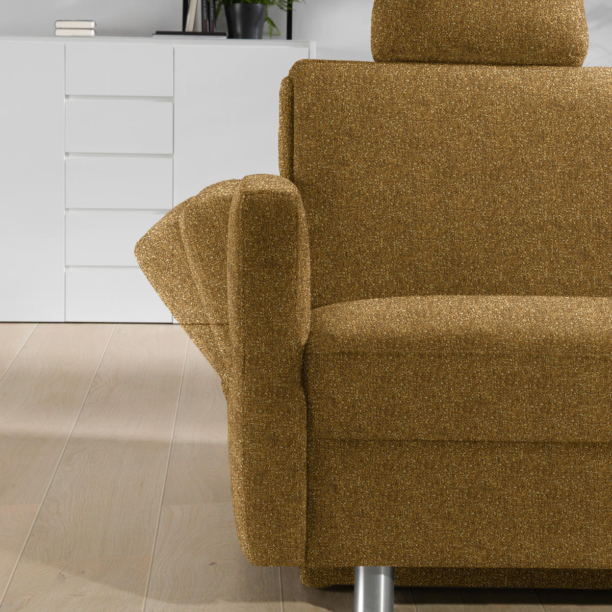 SCHLAFSOFA  in Mikrovelours Senfgelb  - Senfgelb/Alufarben, KONVENTIONELL, Kunststoff/Textil (176/88/91cm) - Sedda