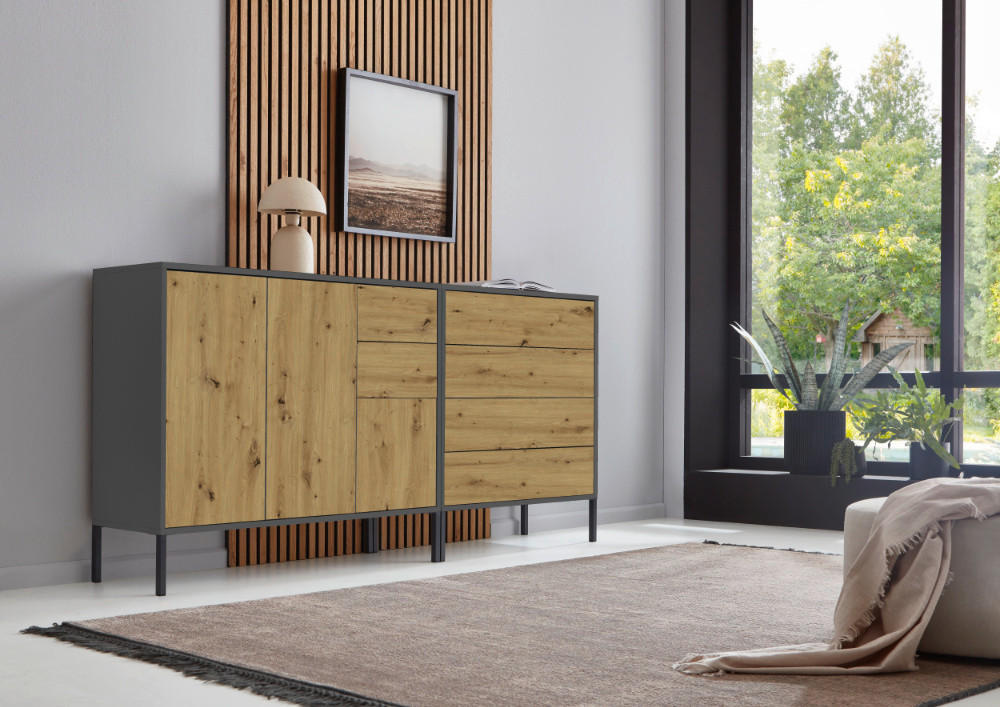 SIDEBOARD  in 184,5/86/33 cm  - Anthrazit/Eiche Artisan, MODERN, Holzwerkstoff (184,5/86/33cm) - MID.YOU