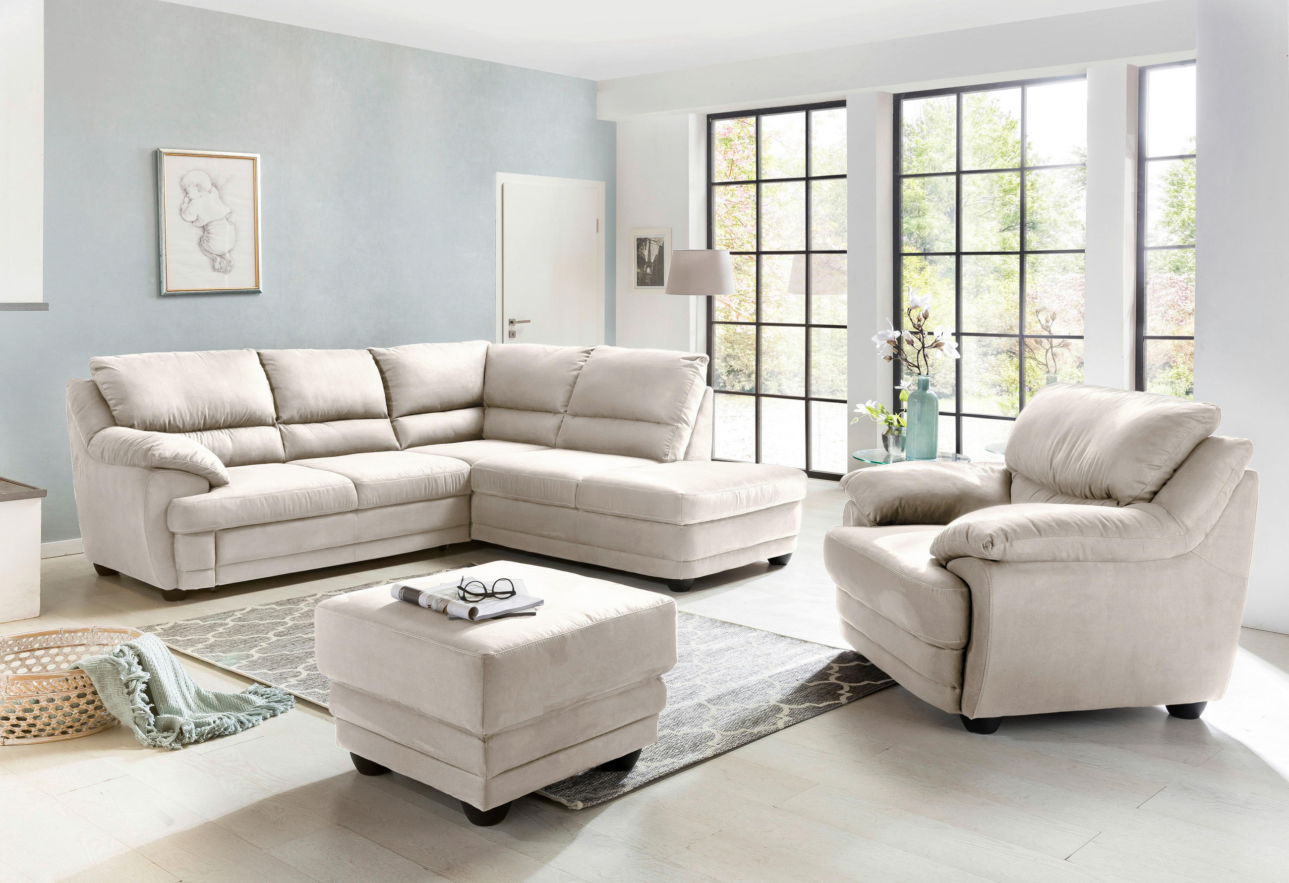 ECKSOFA in Mikrofaser Sandfarben  245/225 cm  - Sandfarben/Schwarz, Design, Kunststoff/Textil (245/225cm) - Livetastic