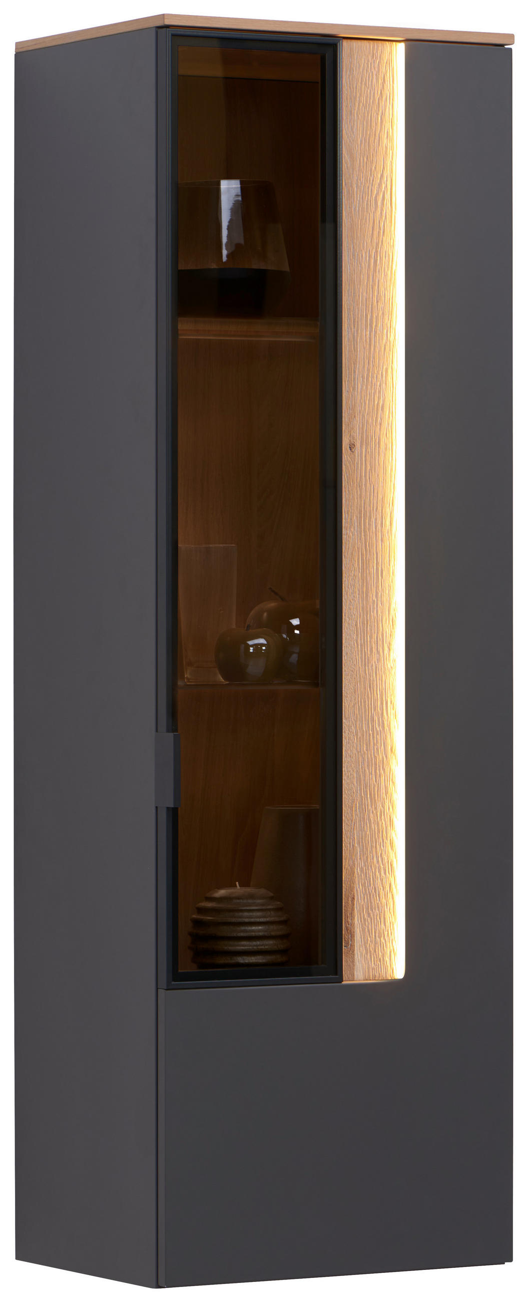 Dieter Knoll ZÁVESNÁ VITRÍNA, antracitová, farba duba, 45,6/139,4/36 cm