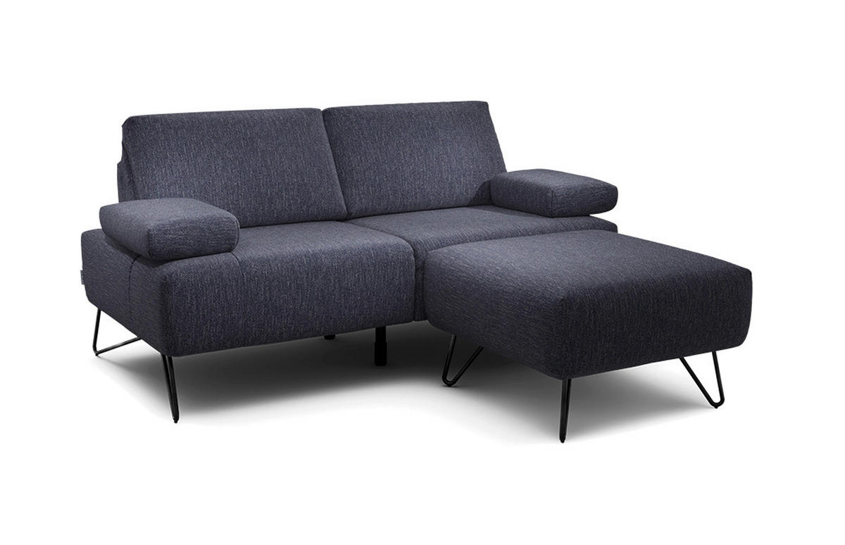 2-SITZER-SOFA in Chenille Blau  - Blau/Schwarz, Design, Textil/Metall (164-194/85/86-94cm) - SENSOO