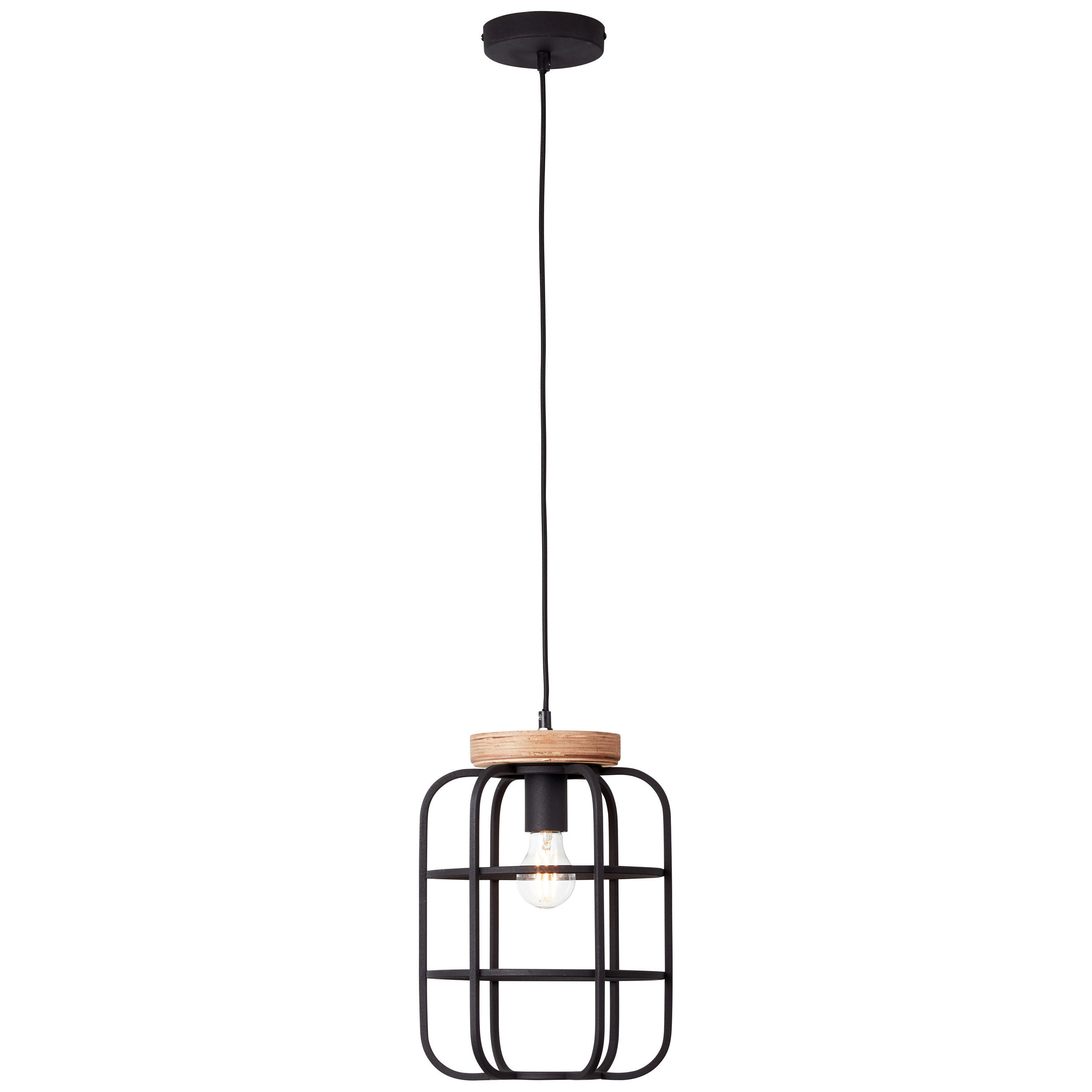 HÄNGELEUCHTE 25/147 cm    - Schwarz/Braun, Design, Holz/Metall (25/147cm) - Brilliant