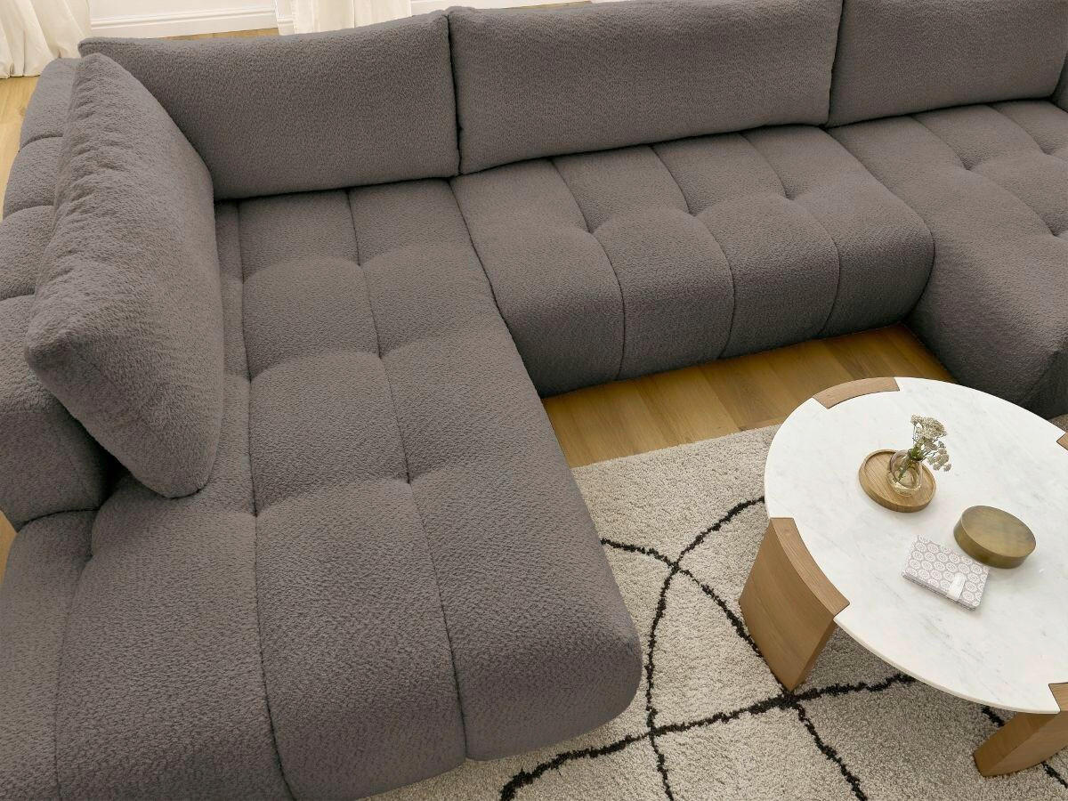 WOHNLANDSCHAFT  FUJI  Taupe Bouclé  - Taupe/Schwarz, MODERN, Kunststoff/Textil (204/377/160cm)