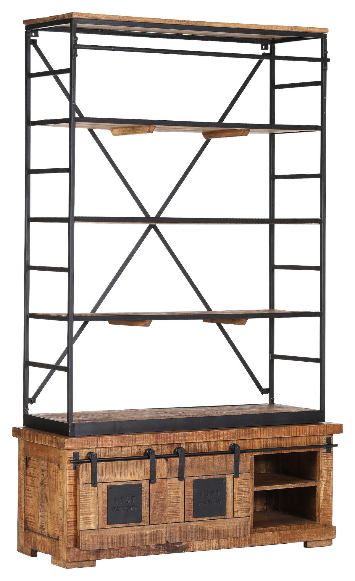 BÜCHERWAND Mangoholz massiv Naturfarben, Schwarz  - Schwarz/Naturfarben, KONVENTIONELL, Holz/Metall (127/210/45cm) - Landscape