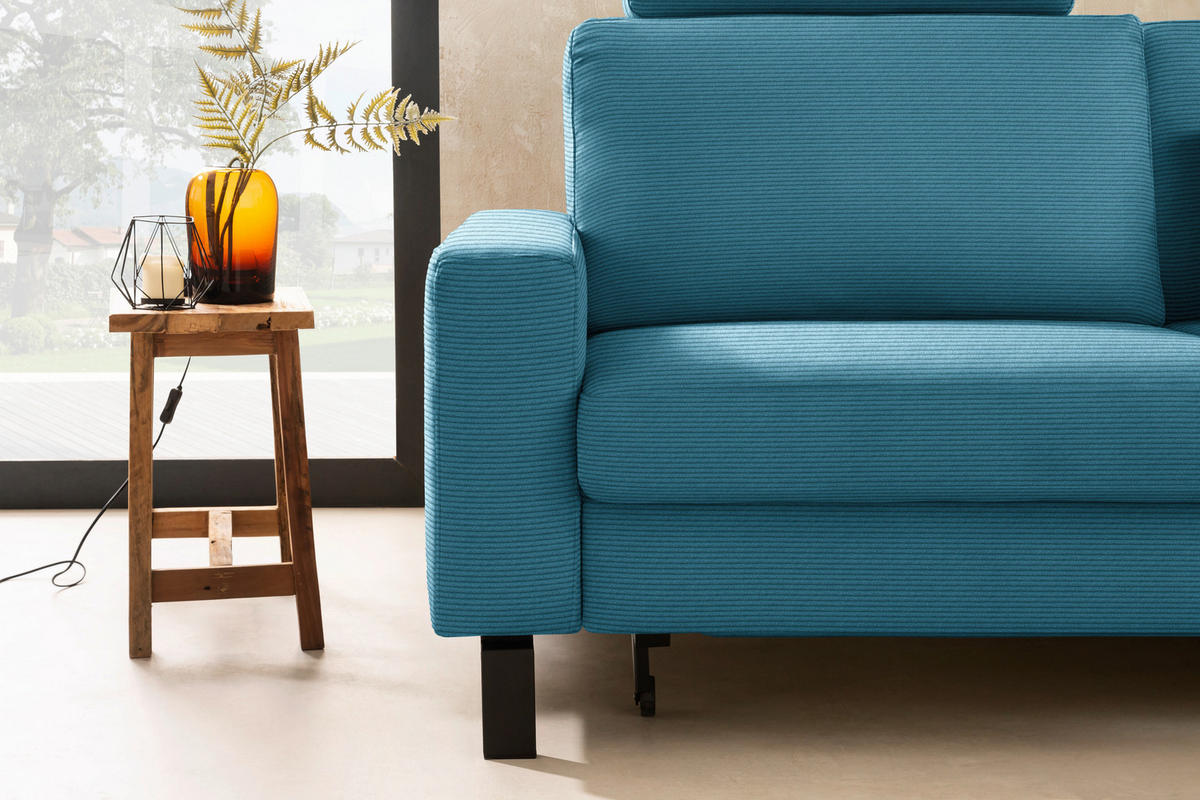 ECKSOFA Cord Petrol  - Petrol/Schwarz, Design, Textil/Metall (298/185cm) - Pure Home Lifestyle