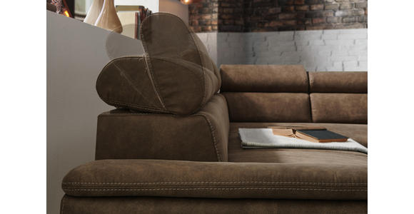 WOHNLANDSCHAFT in Textil Taupe - Taupe/Wengefarben, MODERN, Holz/Textil (263/229cm) - Hom`in