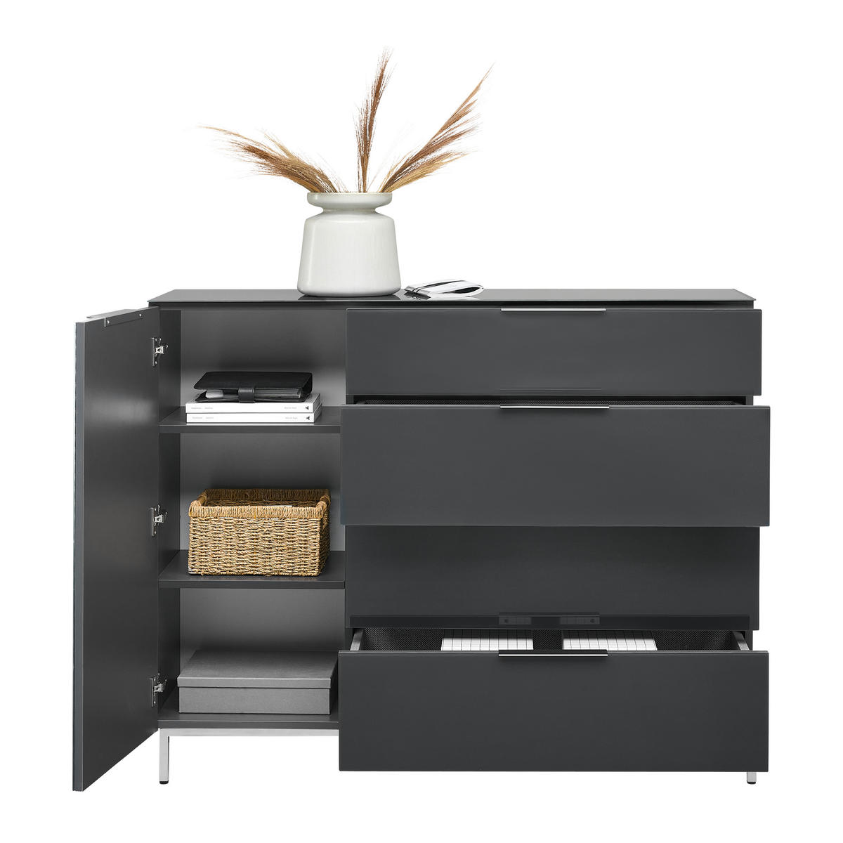 SIDEBOARD  in 135/101/40,5 cm  - Anthrazit/Alufarben, Design, Glas/Holzwerkstoff (135/101/40,5cm) - Voleo