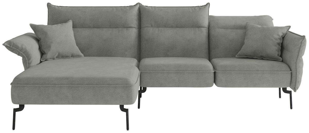 ECKSOFA Jakarta Grau Flachgewebe  - Edelstahlfarben/Grau, Design, Textil/Metall (185/265cm) - Livetastic