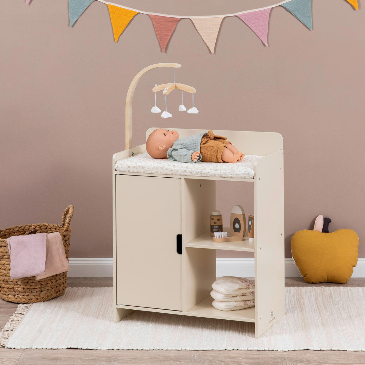 PUPPENWICKELKOMMODE ROBINIA  - Creme, Basics, Holz (50,3/27,5/85,3cm) - MUSTERKIND