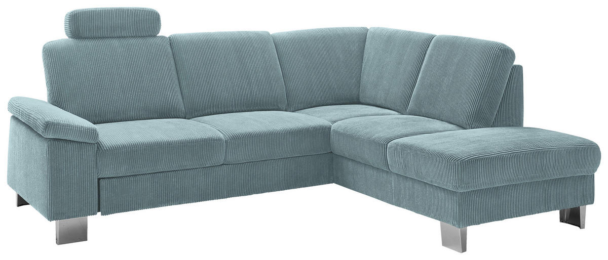 ECKSOFA in Cord Hellblau  - Edelstahlfarben/Hellblau, Konventionell, Textil/Metall (248/200cm) - Beldomo System
