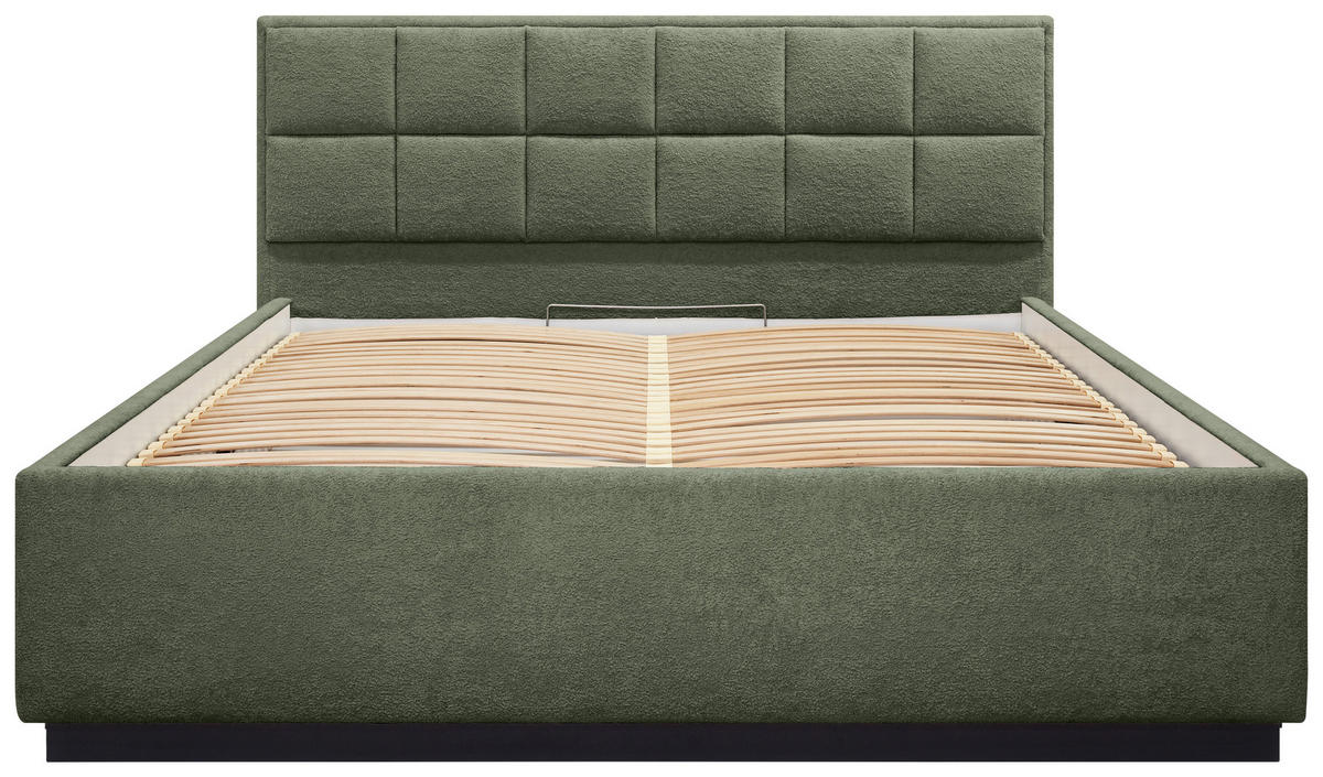 POLSTERBETT 140/200 cm,  in Grün, gepolstertes Kopfteil, Beleuchtung, Lattenrost, Bettkasten,  - Birkefarben/Schwarz, Design, Holz/Holzwerkstoff (140/200cm) - Chameo