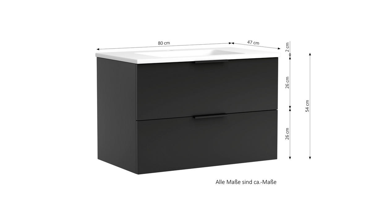 WASCHTISCHKOMBI  - Weiss/Schwarz, Modern, Keramik/Holzwerkstoff (80/54/47cm) - Held