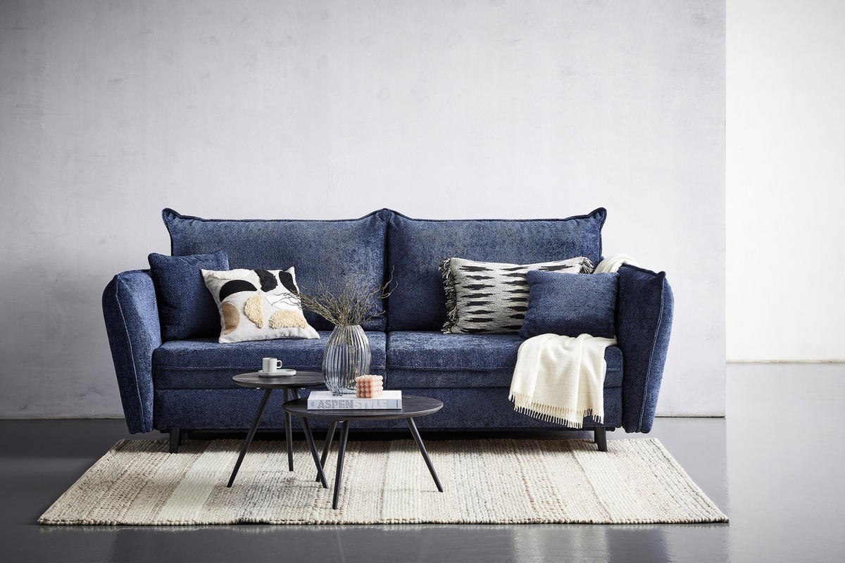 SCHLAFSOFA in Chenille Dunkelblau  - Schwarz/Dunkelblau, Konventionell, Holz/Textil (238/99/108cm) - MID.YOU