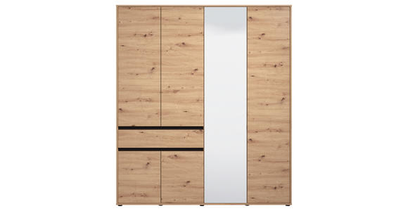 DREHTÜRENSCHRANK 6-türig Schwarz, Eiche Artisan  - Schwarz/Eiche Artisan, Basics, Glas/Holzwerkstoff (182,5/210.5/54cm) - Xora