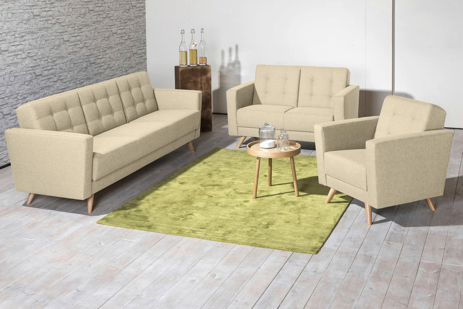 2-SITZER-SOFA Flachgewebe Beige - Einrichtungsbeispiel