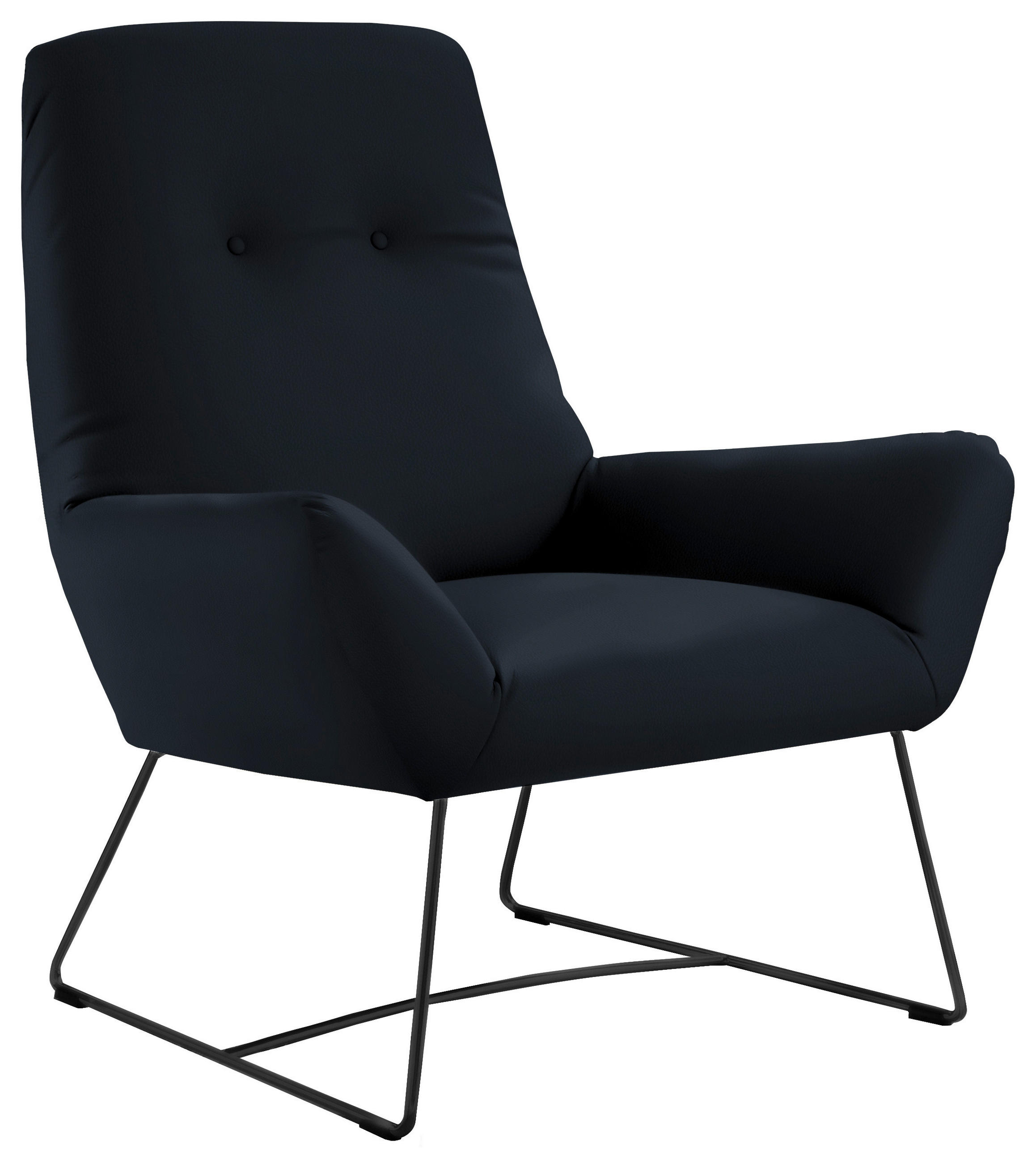 SESSEL Echtleder Dunkelblau    - Schwarz/Dunkelblau, Design, Leder/Metall (85/102/83cm) - Pure Home Lifestyle