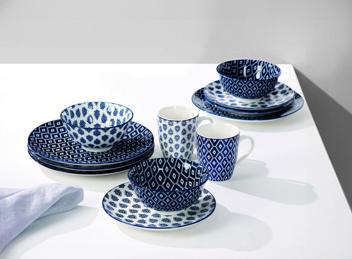 KOMBINOVANI SERVIS  Alva   16 delova     - bela/plava, Konvencionalno, keramika (28/24/28cm) - Ritzenhoff Breker
