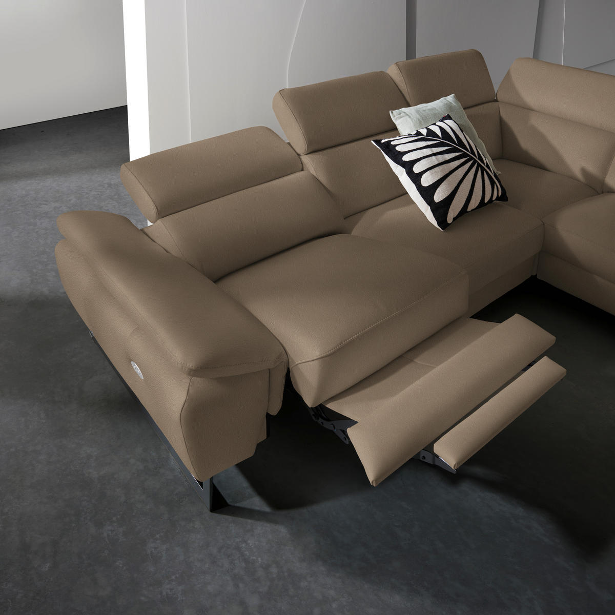 ECKSOFA Echtleder Hellbraun  - Hellbraun/Schwarz, Design, Leder/Metall (225/281cm) - Celina Home