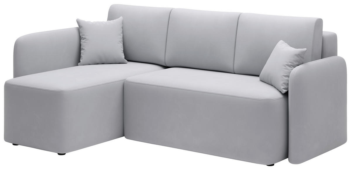 ECKSOFA Plüsch Hellgrau  - Hellgrau/Schwarz, Design, Kunststoff/Textil (150/206cm) - P & B