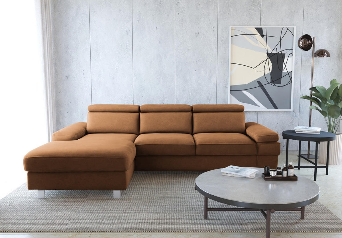 ECKSOFA in Mikrofaser Braun  - Silberfarben/Braun, Konventionell, Textil/Metall (259/82/182cm) - Trendmanufaktur