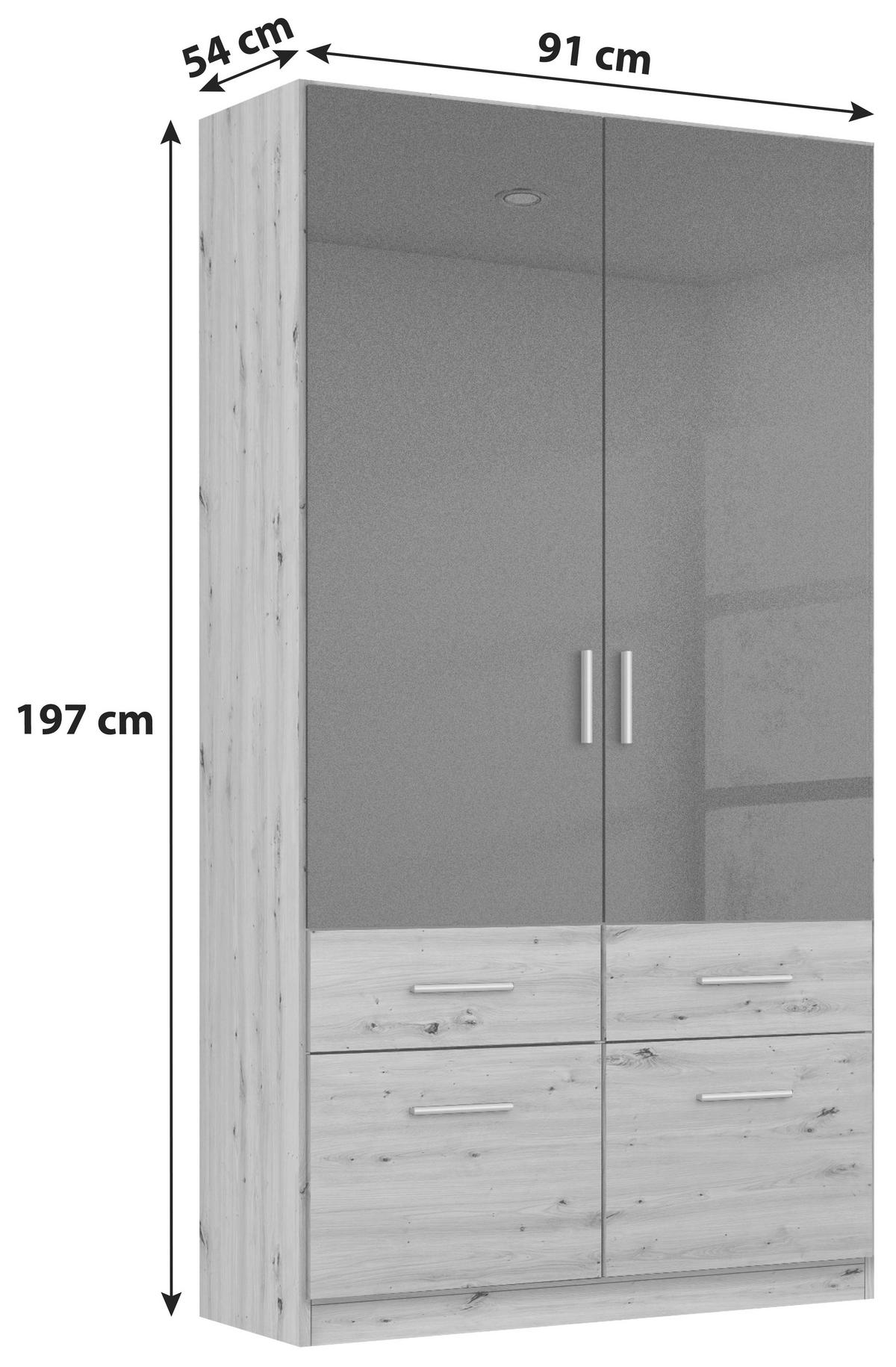 KLEIDERSCHRANK in Dunkelgrau, Eiche Artisan  - Dunkelgrau/Silberfarben, Design, Holzwerkstoff/Kunststoff (91/197/54cm) - Carryhome
