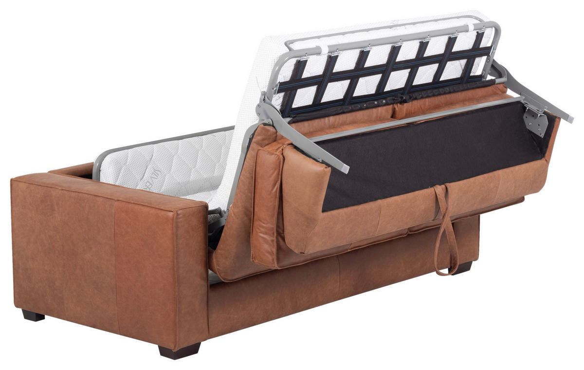 SCHLAFSOFA in Echtleder Cognac  - Cognac/Dunkelbraun, Design, Leder/Holz (203/85/99cm) - MID.YOU
