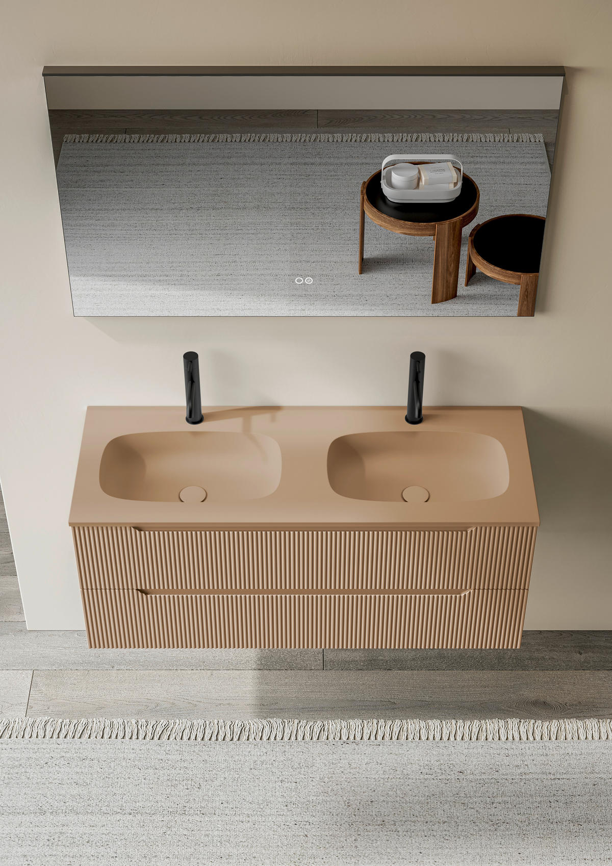 BADEZIMMER 3-teilig  in 120 cm  - Altrosa/Weiß, KONVENTIONELL, Holzwerkstoff/Stein (120cm) - Belluti