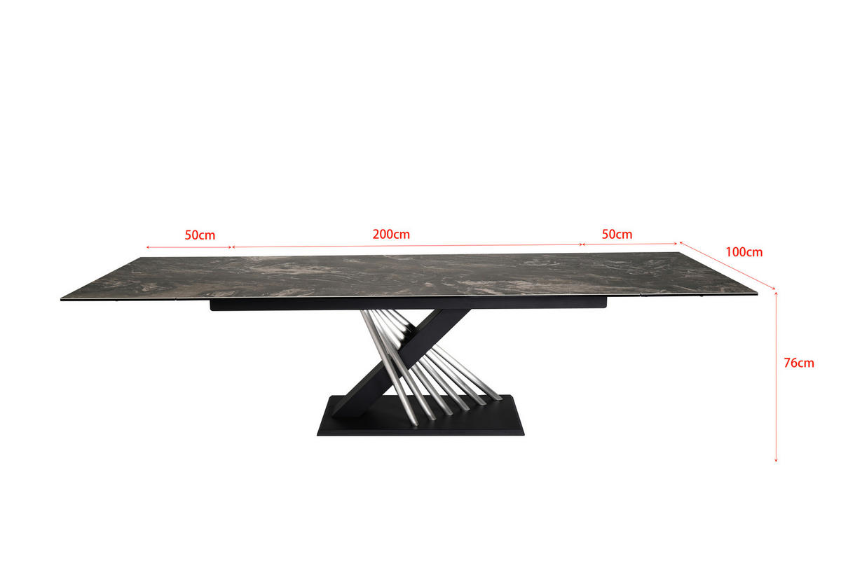 ESSTISCH 200-300/100/76 cm  Metall, Glas, Keramik ausziehbar rechteckig Schwarz, Edelstahlfarben  - Edelstahlfarben/Schwarz, Design, Glas/Keramik (200-300/100/76cm) - Belluti