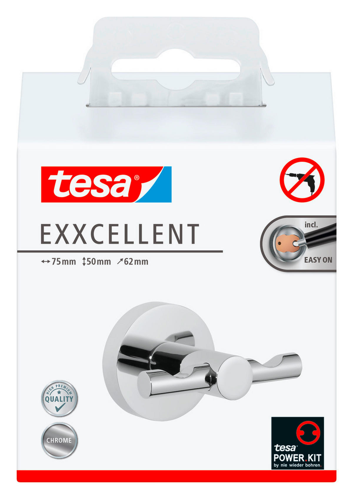 DOPPELHAKEN Chromfarben  - Chromfarben, Basics, Metall (7,5/5/6,2cm) - Tesa