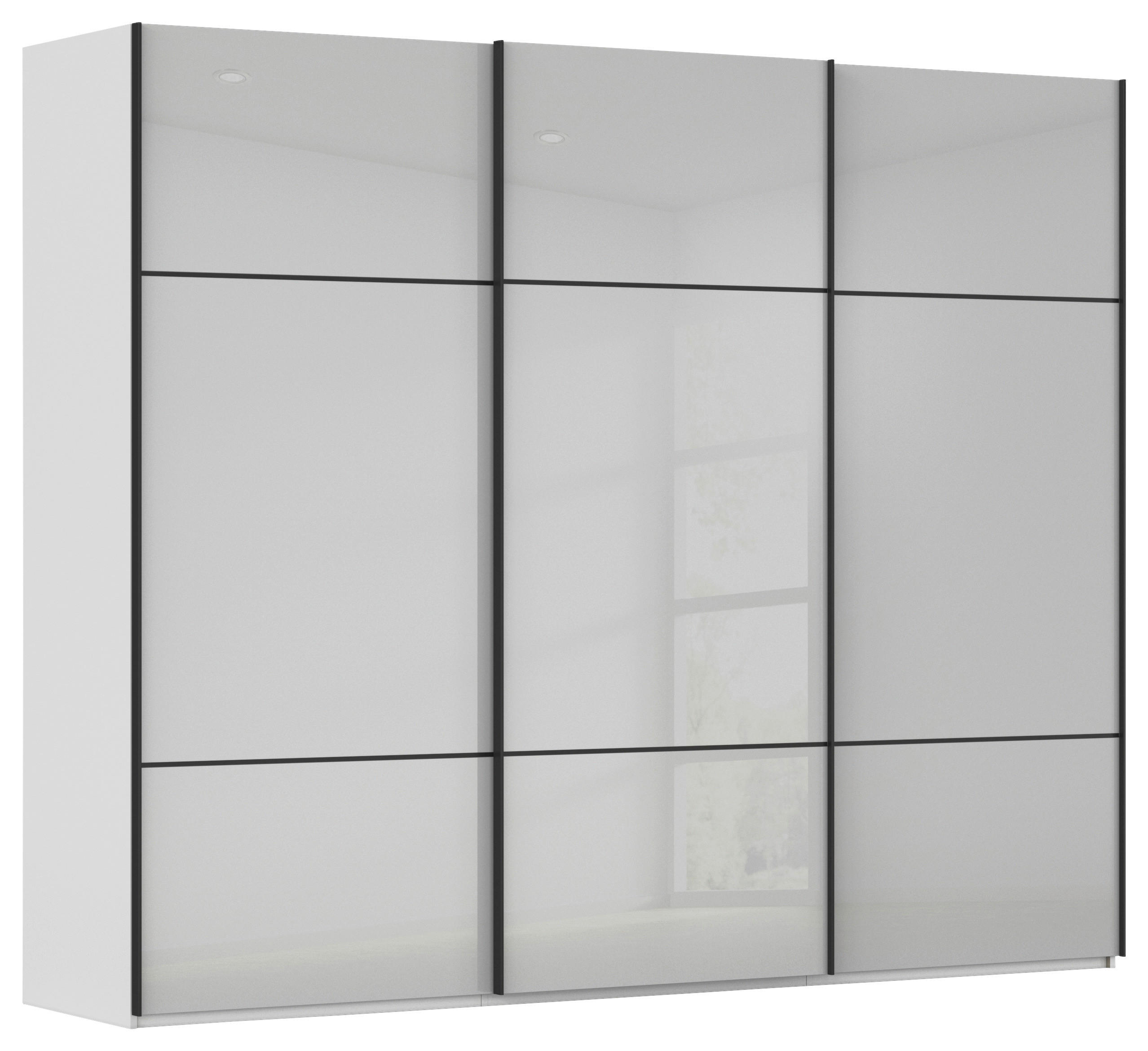 SCHWEBETÜRENSCHRANK Grau, Weiss  - Weiss/Schwarz, Konventionell, Glas/Holzwerkstoff (242/223/68cm) - Novel